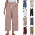 thumbnail image 1 of QATAINLAV Cotton Linen Pants for Women Casual High Waist Drawstring Summer Beach Pant Loose Fit Wide Leg Trousers with Pockets Khaki L Ropa de Verano Para Mujer, 1 of 8
