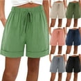 thumbnail image 1 of QATAINLAV Cotton Linen Shorts for Women 2025 Loose Fit Summer Shorts Casual Drawstring Elastic Waist Folded Hem Shorts with Pockets Pink M Sales for Today, 1 of 8
