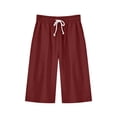 thumbnail image 1 of QATAINLAV Cotton Linen Shorts for Women High Rise Drawstring Casual Shorts Knee Length Workout Bermuda Shorts 2024 Summer Solid Color Going Out Short, Bermudas Para Mujer, Wine, M, 1 of 7