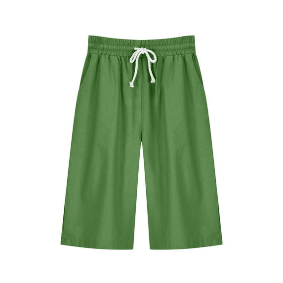 QATAINLAV Cotton Linen Shorts for Women High Rise Drawstring Casual Shorts Knee Length Workout Bermuda Shorts 2024 Summer Solid Color Going Out Short, Bermudas Para Mujer, Mint Green, XL
