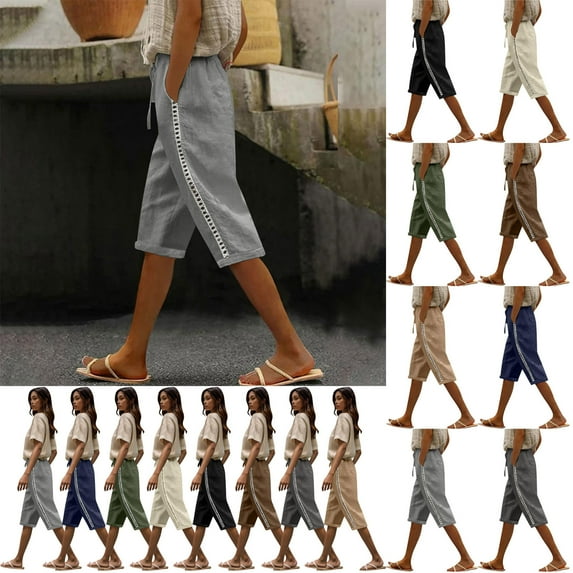 QATAINLAV Cotton Linen Shorts for Women Loose Fit Hallow Out Knee Length Bermuda Shorts 2025 Summer Casual Drawstring Beach Shorts with Pockets Dark Gray L Gifts for Mom