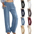 thumbnail image 1 of QATAINLAV Cotton Linen Summer Pants Women Casual High Waist Wide Leg Long Trouser Solid Color Gauze Palazzo Pants with Pockets Khaki M, 1 of 9