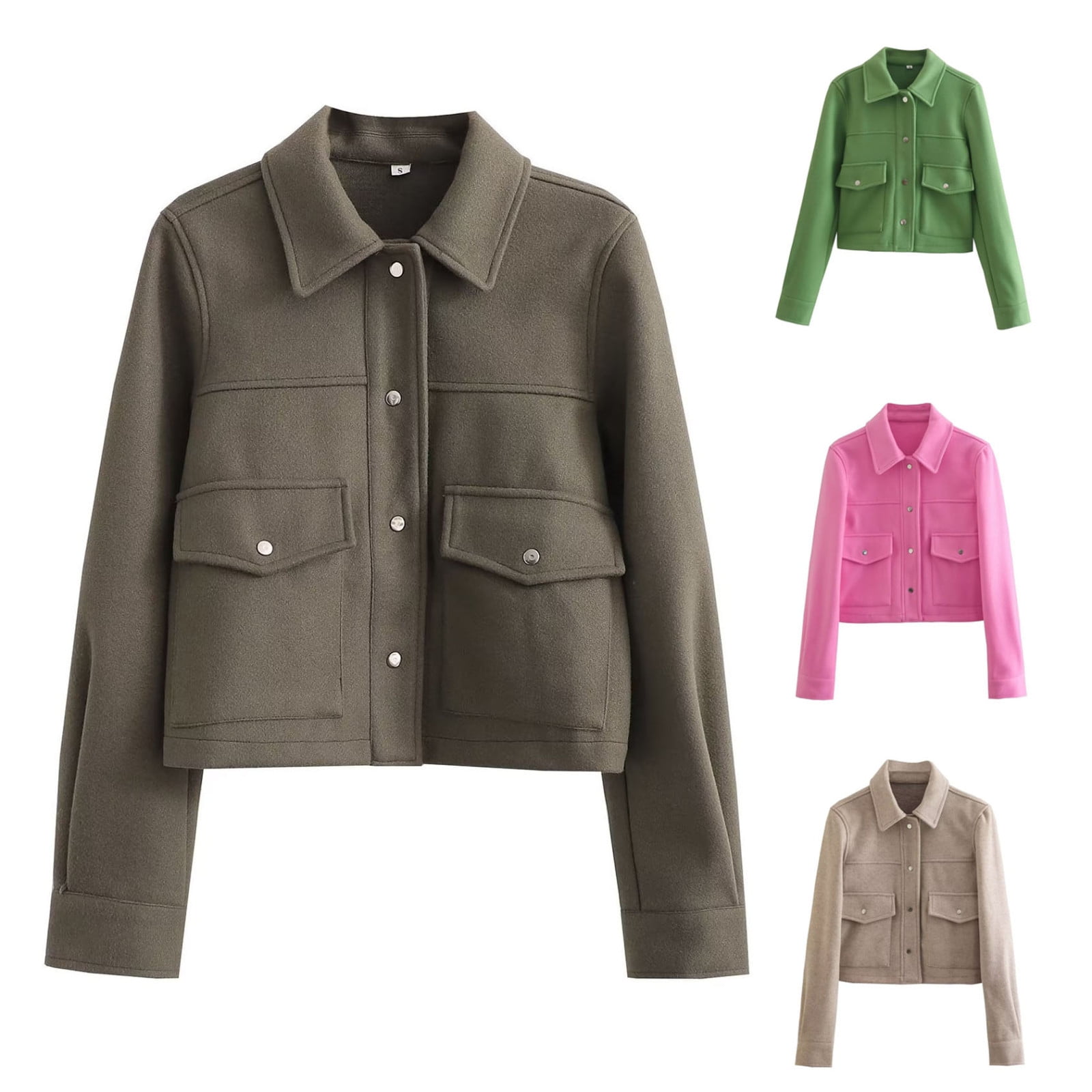 QATAINLAV Cropped Bomber Jacket for Women Solid Causal Lapel Long