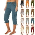 thumbnail image 1 of QATAINLAV Cropped Cargo Pants for Women Drawstring Elastic Waist Wide Leg Capris Solid Casual Tie Knot Adjustable Bottom Work Shorts with Pockets Gray L Gifts for Mom, 1 of 9