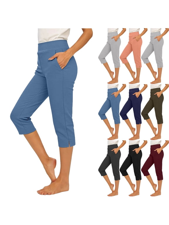 Cropped Leggings for Women High Waisted Tummy Control Capri Leggings Side Slits Yoga Golf Capris with Pockets Black XL