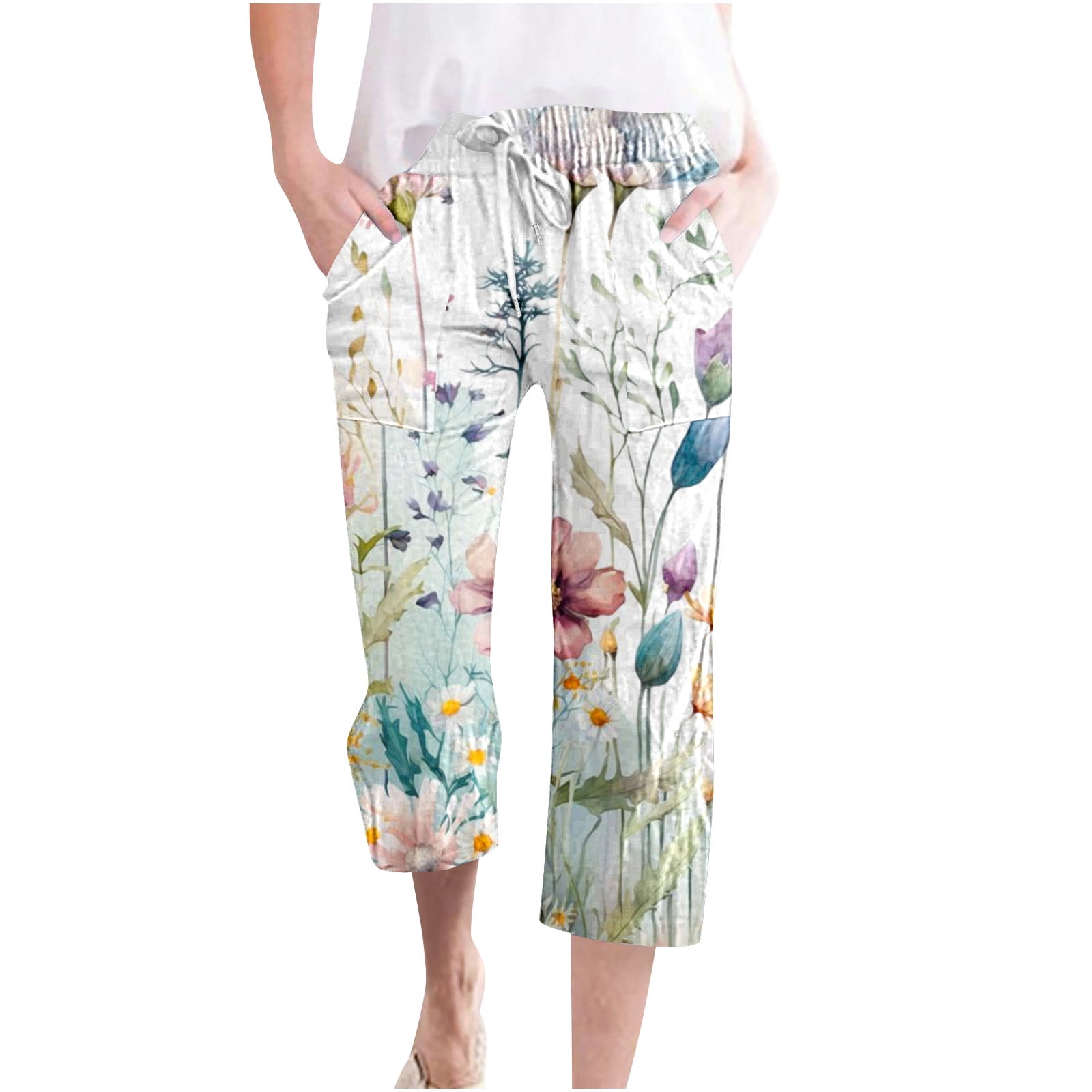 Qatainlav Cropped Pants For Womens Summer Comfy Linen Pants Casual