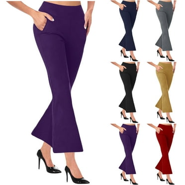 QATAINLAV Cropped Yoga Pants for Women High Waist Flared Workout Capri Pants 2025 Business Casual Outfits Solid Work Trousers with Pockets Ofertas en Walmart Black S