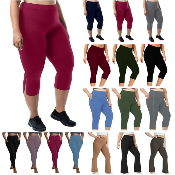 QATAINLAV Cropped Yoga Pants for Women Soft Stretchy High Waisted Capri Leggings Casual Side Slits Workout Tight Capris, Dark Gray, L, Gifts for Mom