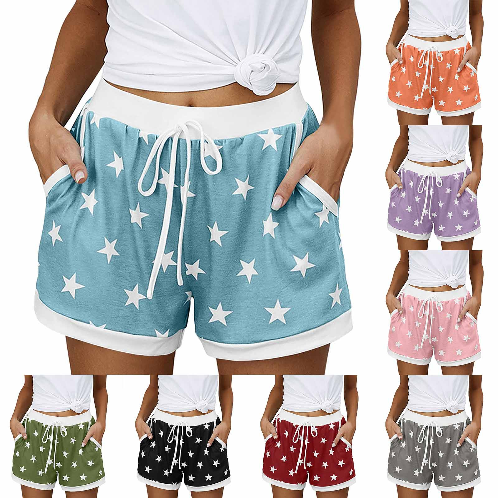 QATAINLAV Cute Pajama Shorts for Women Soft Comfy Lounge Short Pj Pants Summer Fashion Stars Print Drawstring Elastic Waist Shorts with Pockets Black L Ofertas Relampago de Hoy