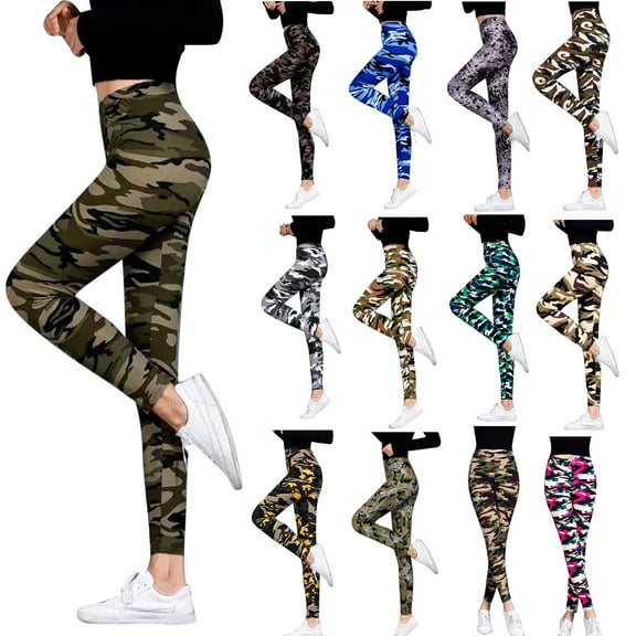 QATAINLAV Daily Sales Womens High Waist Athletic Leggings Tummy Control Gym Yoga Pants Fashion Camo Print Legging Trousers Camouflage Free Size