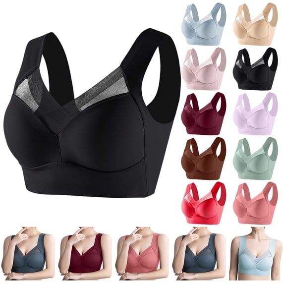 QATAINLAV Deal Of The Day Prime Today Womens Seamless Push Up Wireless Bras Lace Push up No Underwire Support Bra Plus Size Posture Correcting Bra for Seniors Wine XXXXL