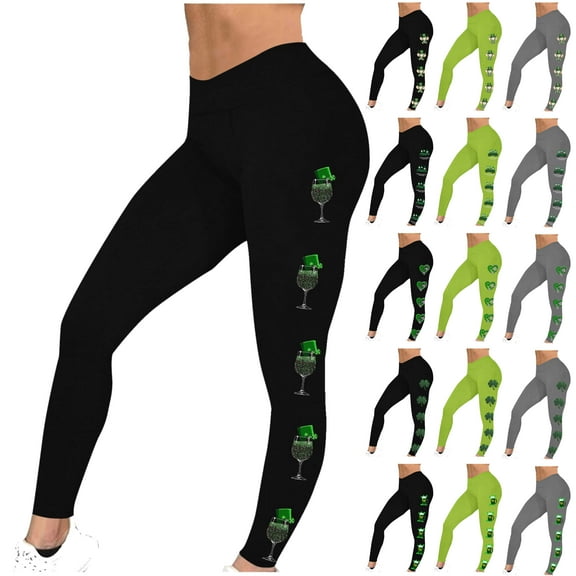 QATAINLAV Deal of The Day Ladies Leggings 2025 St Patricks Day Shamrock Printed Tights Womens Casual High Waisted Butt Lifting Yoga Pants Gray L