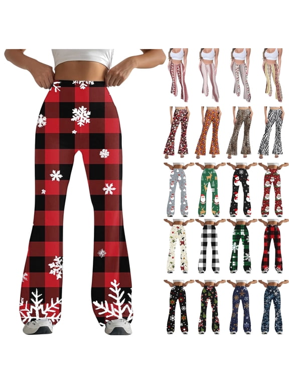 Womens Christmas Flare Leggings Casual Stretchy High Waist Bootcut Yoga Pants Milk Silk Soft Bell Bottom Wide Leg Legging Pants Multicolor XL