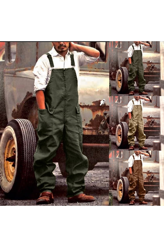 Mens Relaxed Fit Overalls Casual Loose Adjustable Straps Bib Overall Big and Tall Vintage Cargo Jumpsuit Pants with Pockets Brown XL