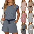thumbnail image 1 of QATAINLAV Dollar Sales! Women's Summer Casual Rompers Fashion Striped Onesie Shorts Overalls Drawstring Waist Tank Jumpsuits One Piece Outfits Navy M, 1 of 5