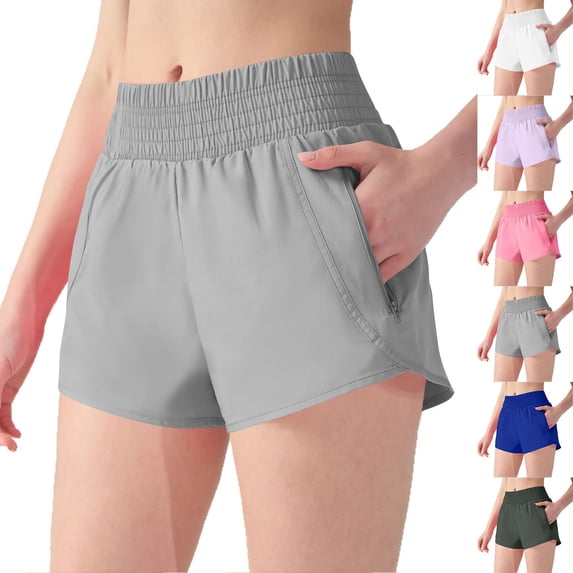 QATAINLAV Dolphin Athletic Shorts for Women 3" High Waisted Quick Dry Yoga Shorts Running Workout Gym Track Shorts with Zip Pockets White M