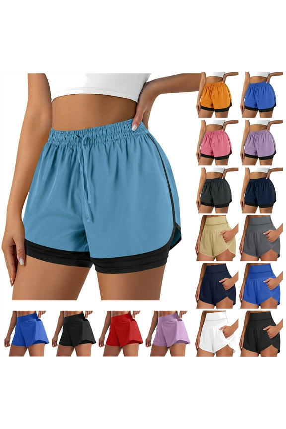 Double Layer Running Shorts for Women High Waisted 2 in 1 Workout Tennis Shorts with Zip Pockets Black XL Ropa de Verano Para Mujer