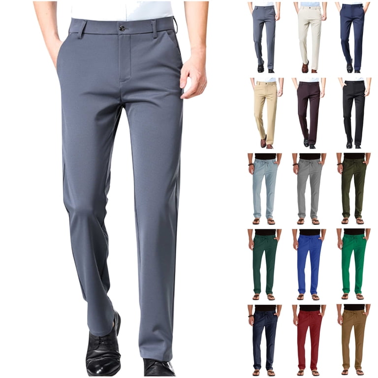 QATAINLAV Dress Pants for Men Casual Regular Fit Straight Leg Work Trousers Button Zip Waist Formal Pants with Pockets Business Outfits Khaki L