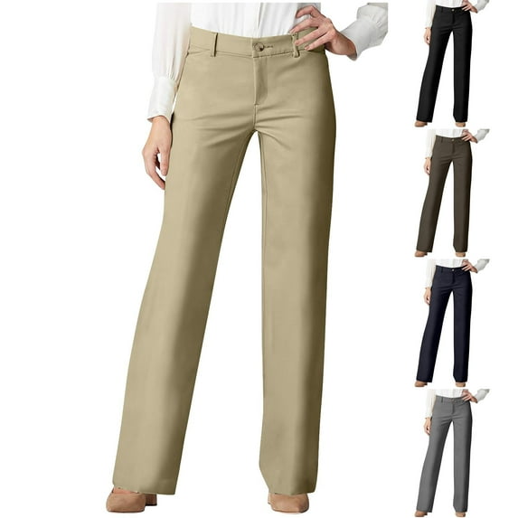 QATAINLAV Dress Pants for Women Business Casual Office Straight Leg Work Pant Solid Color High Waist Bootcut Trousers with Pockets Beige M Ofertas Del Dia de Hoy Relampago