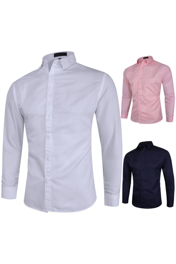 Dress Shirts for Men Big and Tall Long Sleeve Shirt Fashion Solid Work Tops Button Down Lapel Business Casual Blouse 90 off Clearance Sale White XXL