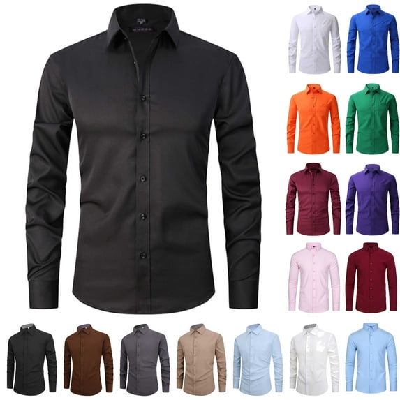 QATAINLAV Dress Shirts for Men Long Sleeve Casual Button Down Shirts Wedding Party Formal Shirts Solid Color Lapel Blouse Work Tops Today Prime Sales Pink XL