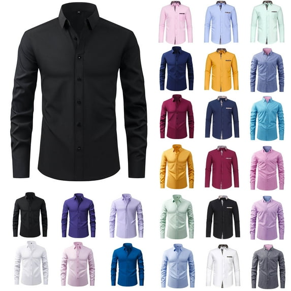 QATAINLAV Dress Shirts for Men Solid Long Sleeve Wrinkle-Free Formal Shirt Business Casual Muscle Fit Button Down Shirts Work Tops Wine XS Sale of The Day