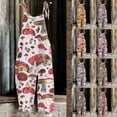 thumbnail image 1 of QATAINLAV Dressy Jumpsuits for Women, Linen Wide Leg One Piece Pants Summer Sleeveless Strap Overalls Mushroom Print Hippie Romper with Pockets Birthday Gifts Blue M, 1 of 8
