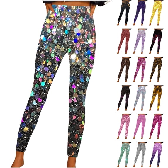 QATAINLAV Elastic Workout Tights for Women Casual Athletic Seamless Leggings Fashion Sequin Print Yoga Pants 2026 New Years Eve Party Outfits Multicolor S