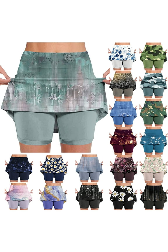 Elastic Yoga Culottes for Women 2025 Summer Casual Athletic Shorts Lightweight High Waist Skinny Skorts Marble Print Joggers Pant Skirts Lightening Sale Purple 4XL
