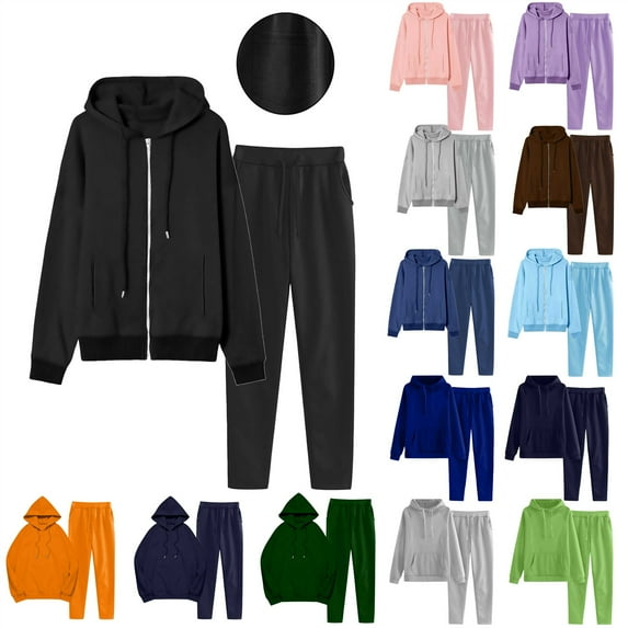 QATAINLAV Fall Outfits for Women Zip up Hoodie Sweatshirt Jogger Sweatpants 2 Piece Sweatsuits Lounge Sets with Pockets, Light Blue, XL, Mothers Birthday Gifts