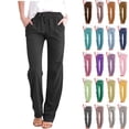 thumbnail image 1 of QATAINLAV Womens Casual Cotton Linen Pants Summer Lightweight Wide Straight Leg Lounge Trousers Solid Drawstring Elastic Waist Beach Pants with Pockets Pink M, 1 of 7
