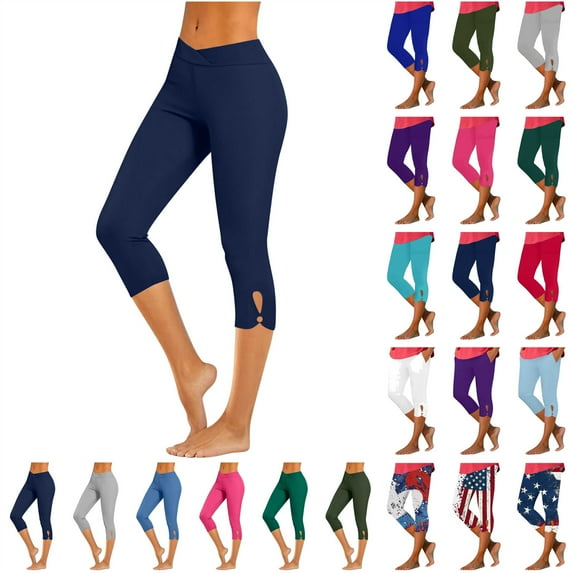 QATAINLAV Fashion V Cross Waist Capri Leggings for Women Cutout Hem Summer Comfy Cropped Beach Pants Workout Gym Yoga Tights Pant Army Green L Gifts for Mom