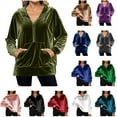 thumbnail image 1 of QATAINLAV Fashion Velvet Hoodies for Women Casual Half Zip Long Sleeve Hooded Sweatshirt Solid Color Loose Pullover Tops with Kangaroo Pocket, Blue, S, 1 of 7