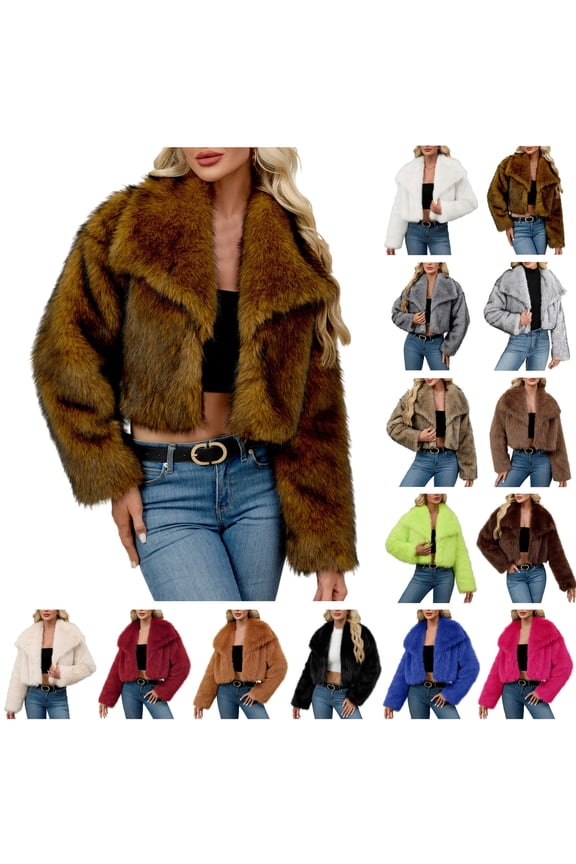 Faux Fur Coat for Women Long Sleeve Fluffy Warm Winter Jacket Casual Lapel Shaggy Cardigan Outerwear, Dark Gray, M