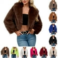 thumbnail image 1 of QATAINLAV Faux Fur Coats for Women Open Front Long Sleeve Lapel Fluffy Jacket Warm Shaggy Winter Outerwear, Coffee, S, 1 of 9