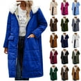 thumbnail image 1 of QATAINLAV Faux Fur Hooded Winter Jackets for Women Sherpa Lined Warm Long Quilted Coat Casual Zipper Outerwear with Pockets, Light Blue, XXL, 1 of 10