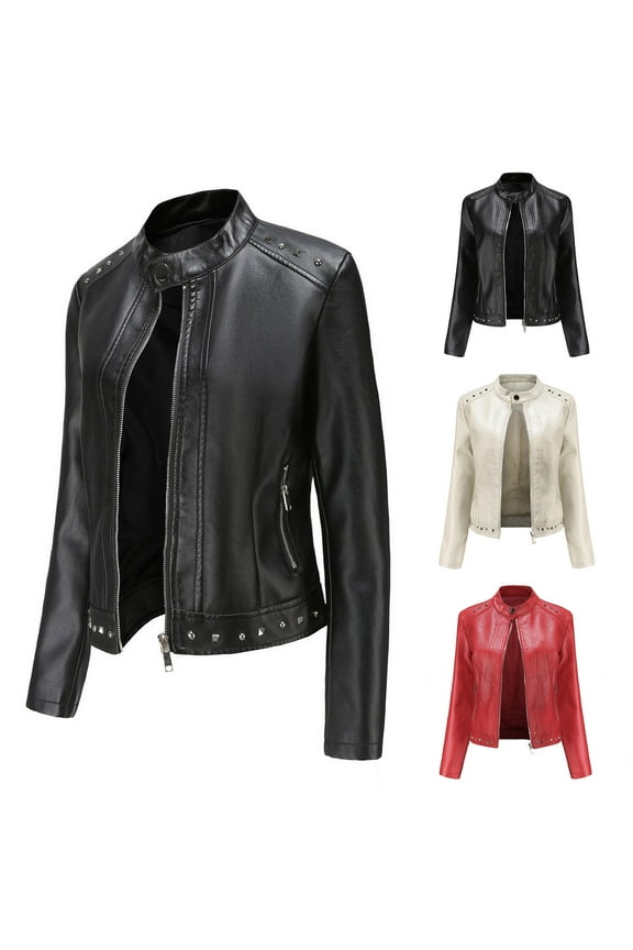 Faux Leather Jacket Women Plus Size Windproof Bomber Jacket Ladies Fall Outdoor Long Sleeve Motorcycle Coat with Zipper Pockets, White, XXXL