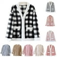thumbnail image 1 of QATAINLAV Flannel Pajama Tops for Women Fashion Plaid Long Sleeve Cardigans Sleepwear V Neck Button Down Fluffy Jackets Soft Comfy Loungewear, Pink, M, 1 of 5
