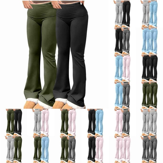 QATAINLAV Flare Leggings for Women 2 Pack High Waisted Tummy Control Soft Stretchy Yoga Pants Solid Casual Fold Over Workout Leggings Pink S Prime Big Deal Days