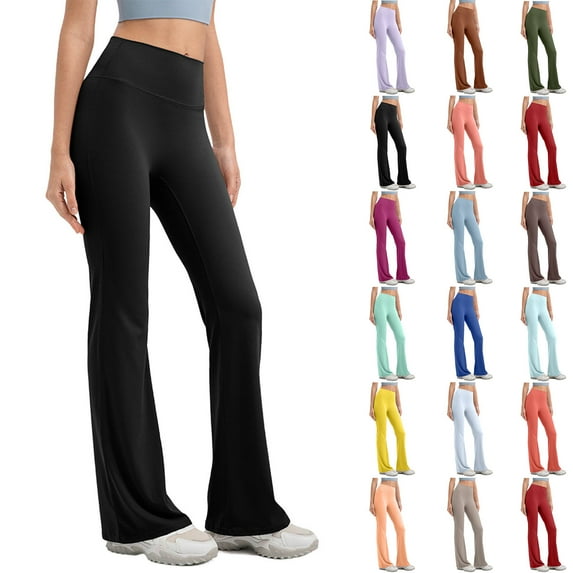 QATAINLAV Women's Bootleg Yoga Pants Casual High Waisted Workout Flare Leggings Solid Tummy Control Bell Bottom Trousers, Gray, XL