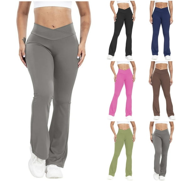 QATAINLAV Flare Leggings for Women Cross Over High Waisted Yoga Pants Solid Color Tummy Control Wide Leg Workout Flared Pants Brown S My Orders Placed By Me
