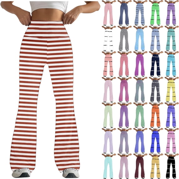 QATAINLAV Flare Leggings for Women High Waisted Workout Yoga Pants Trendy Stripe Bell Bottom Sweatpants Milk Silk Workout Pants fall Outfits Purple L