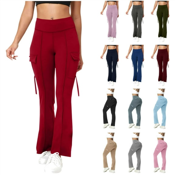QATAINLAV Black Cargo Sweatpants for Women Casual Drawstring High Waisted Flare Leggings Bell Bottom Workout Trousers with Pockets