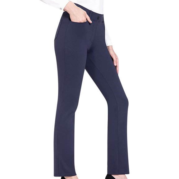 QATAINLAV Flare Pants for Women Stretch High Waisted Bell Bottom Business Office Solid Color Dress Pants Slim Micro Flared Trousers with Pockets Lightning Sales Dark Blue L