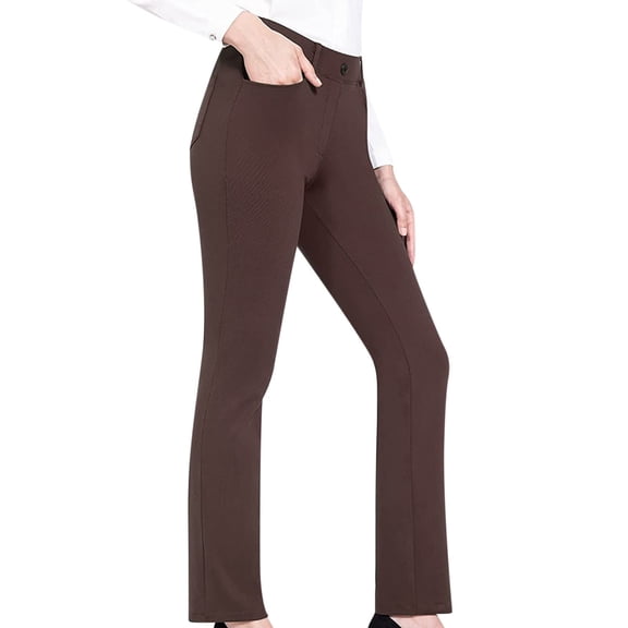 QATAINLAV Flare Pants for Women Stretch High Waisted Bell Bottom Business Office Solid Color Dress Pants Slim Micro Flared Trousers with Pockets Ofertas Flash Del Dia Premium Hoy Brown L
