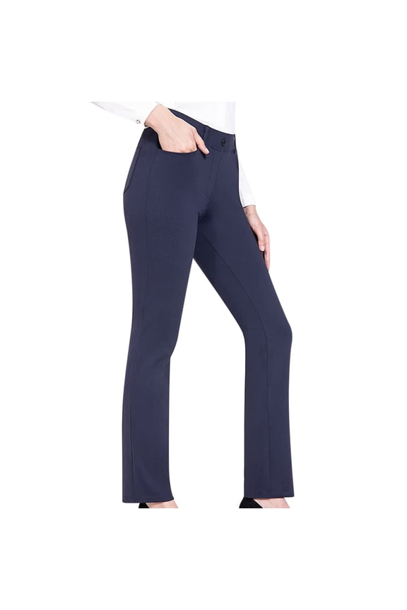 Flare Pants for Women Stretch High Waisted Bell Bottom Business Office Solid Color Dress Pants Slim Micro Flared Trousers with Pockets Today's Sales Dark Blue M