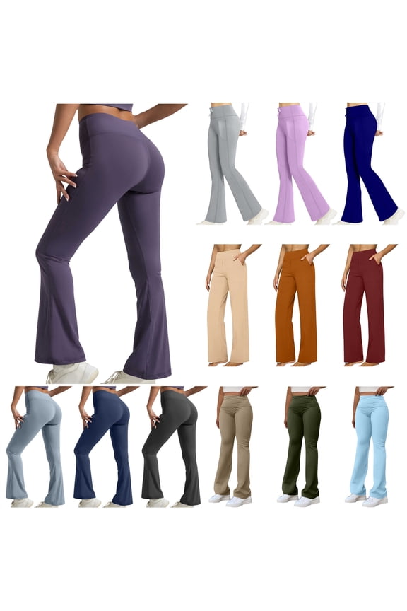 Flare Leggings for Women Elastic High Waisted Bell Bottom Yoga Pants Tummy Control Bootcut Workout Leggings, Black, XL