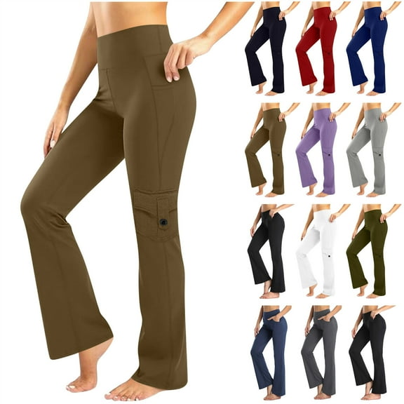 QATAINLAV Flare Yoga Pants for Women High Waist Bootcut Workout Stretch Leggings with Pockets Tummy Control Casual Bell Bottom Trousers, Dark Gray, S