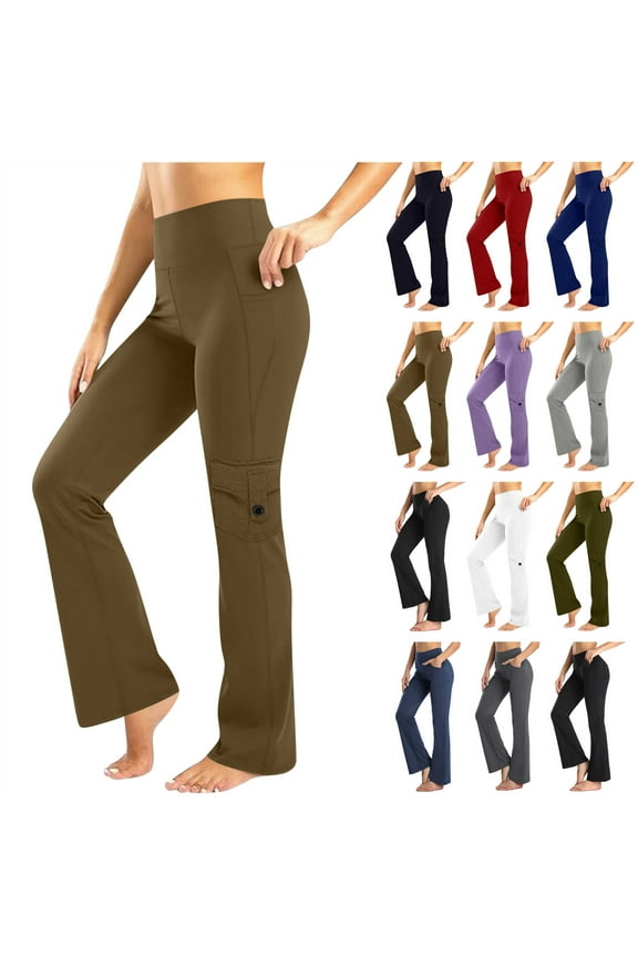 Flare Yoga Pants for Women High Waist Bootcut Workout Stretch Leggings with Pockets Tummy Control Casual Bell Bottom Trousers, Navy, M