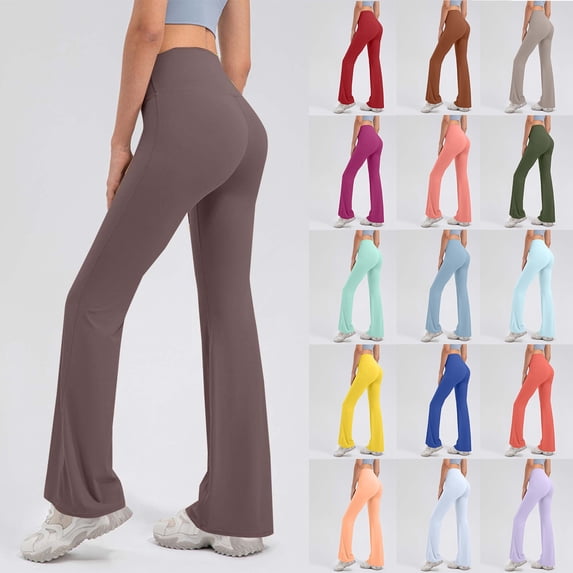 QATAINLAV Flare Yoga Pants for Women Soft High Waist Bootcut Leggings No Front Seam Tummy Control Workout Trousers, Brown, S